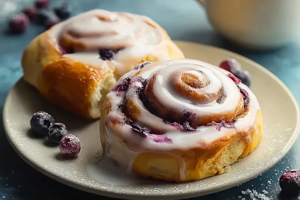 Fresh Huckleberry Cinnamon Rolls Ready to Serve