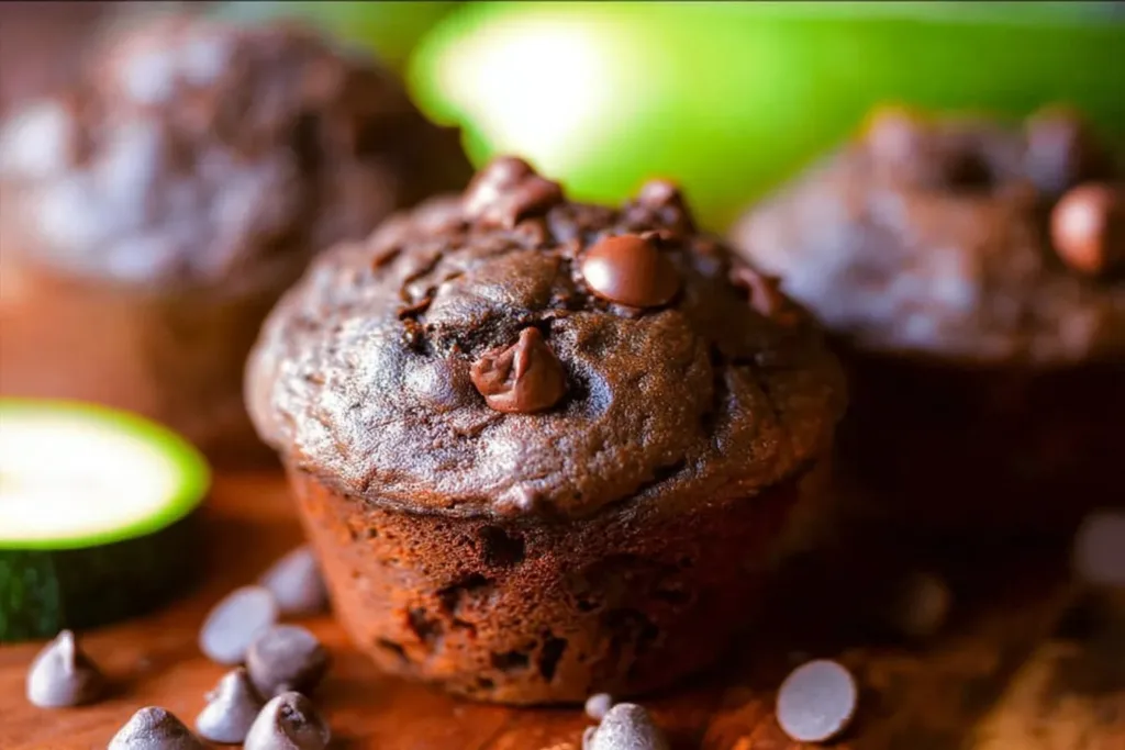 Double Chocolate Zucchini Muffins Fresh Out of the Oven