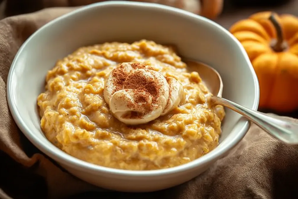 Delicious Easy Creamy Pumpkin Oatmeal in a Bowl