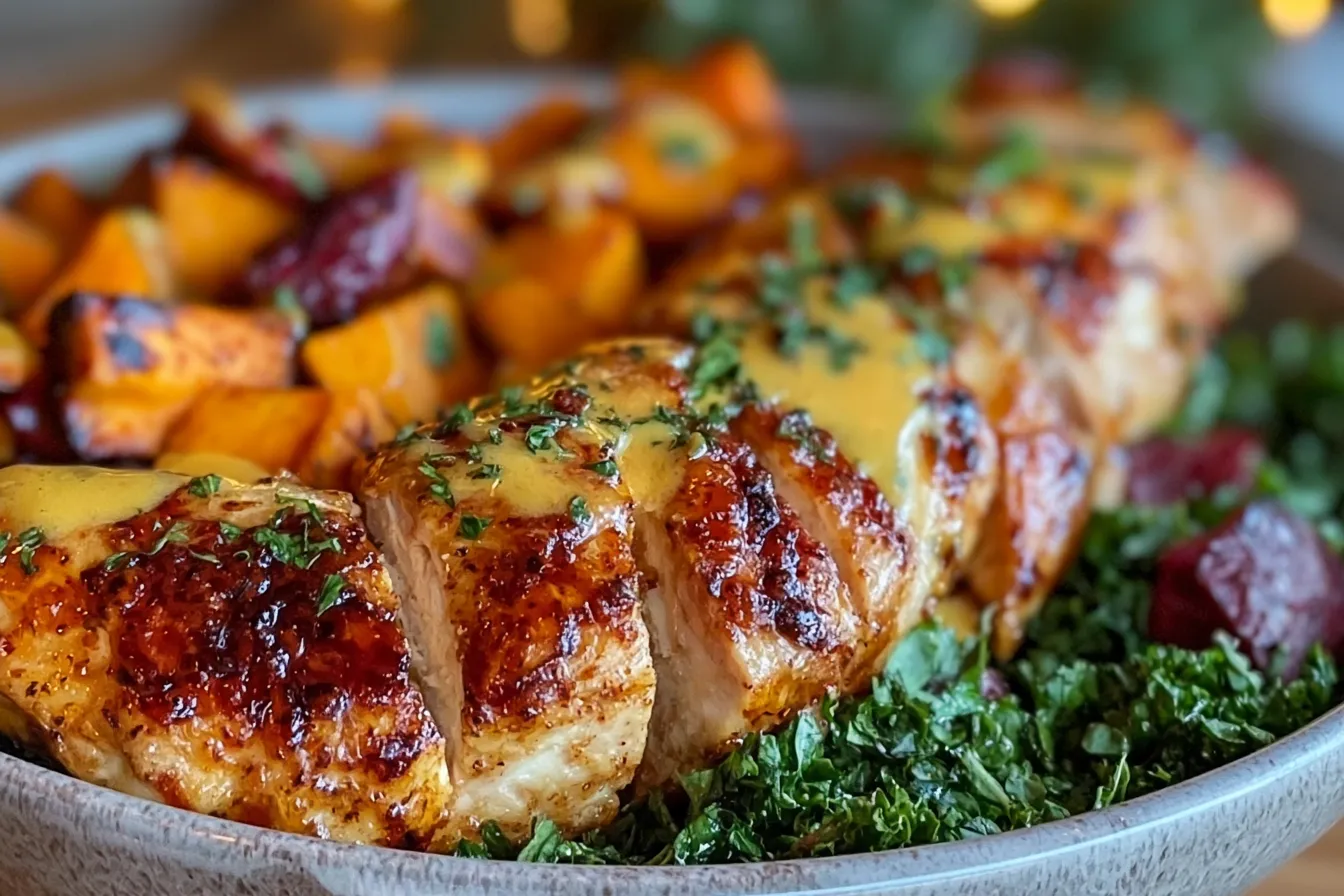 Easy Maple Dijon Chicken Bowl Recipe with Sweet Potatoes for Cozy Fall Dinner 