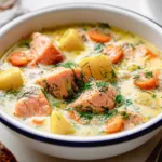 Finnish Salmon Soup (Lohikeitto) in a Bowl