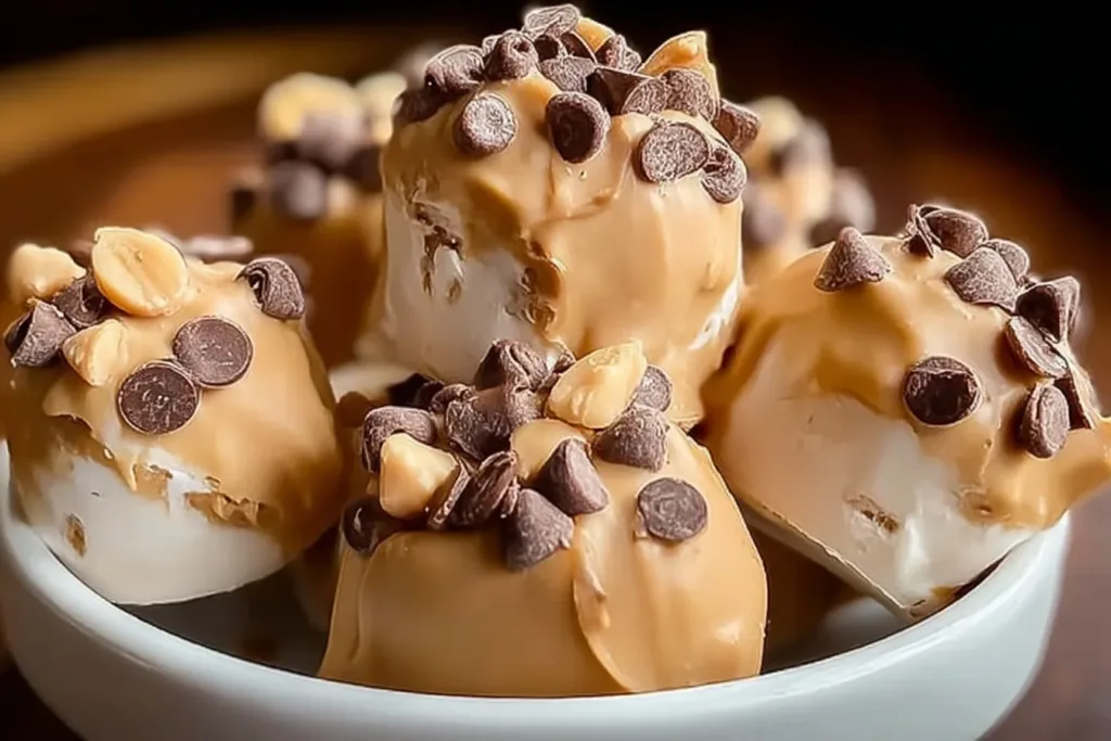 Frozen Greek Yogurt Peanut Butter Bites on a Serving Plate