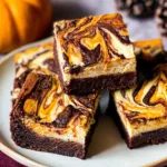 Fudgy Swirled Pumpkin Cheesecake Brownies on a Plate