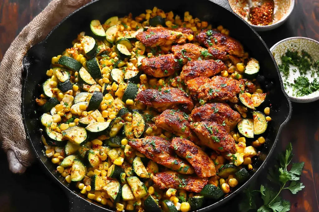 Garlic Butter Chicken with Zucchini and Corn - Delicious One-Pan Meal