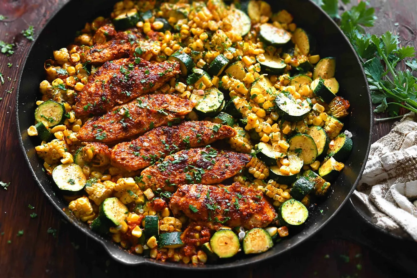 Garlic Butter Chicken with Zucchini and Corn - One-Pan, 30-Minute Meal 