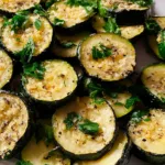 Garlic Parmesan Roasted Zucchini on a Serving Plate