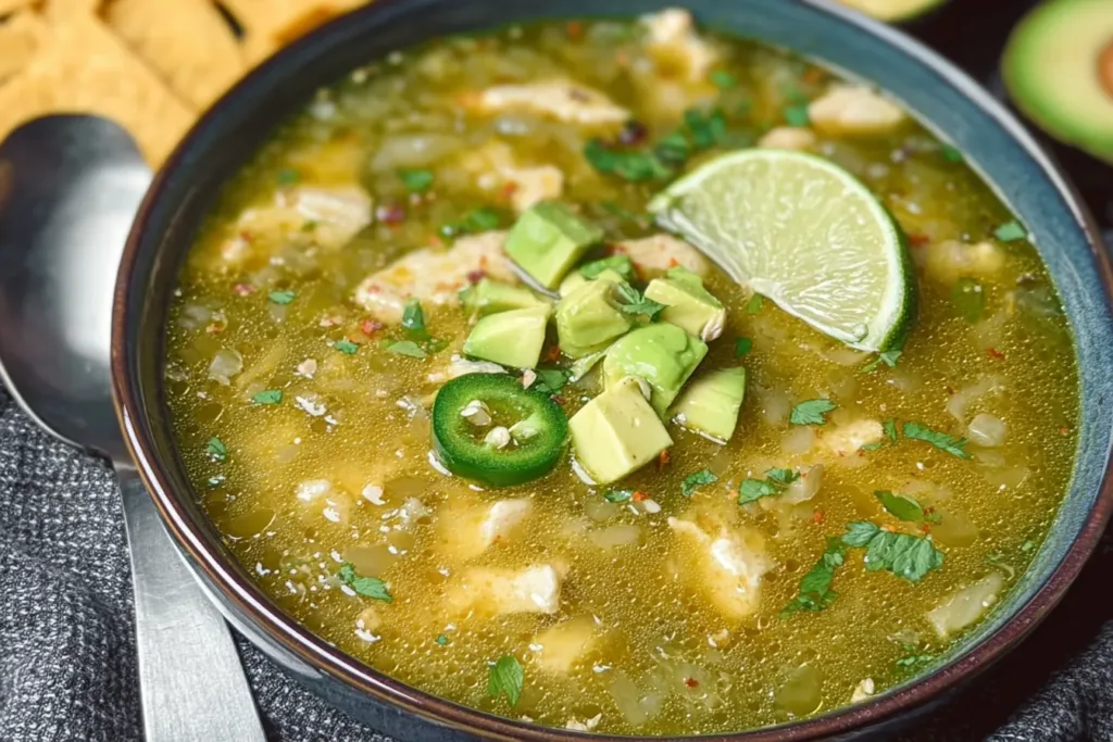 Green Chili Chicken Soup in a Bowl