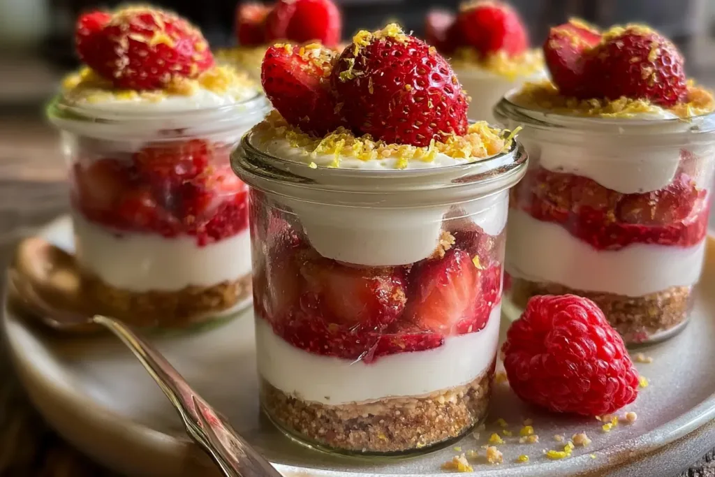 Healthy No-Bake Strawberry Lemon Cheesecake Jars