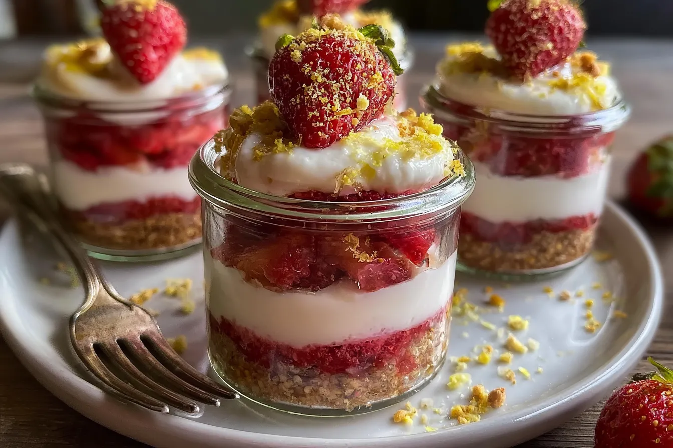 Healthy No-Bake Strawberry Lemon Cheesecake Jars 