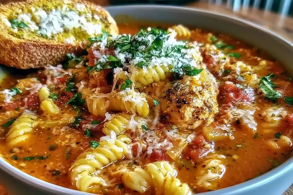 Hearty Chicken Parmesan Soup in a Crockpot