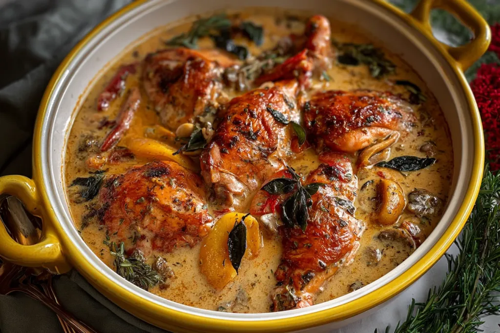 Delicious Herb Roasted Chicken in Creamy White Wine Sauce