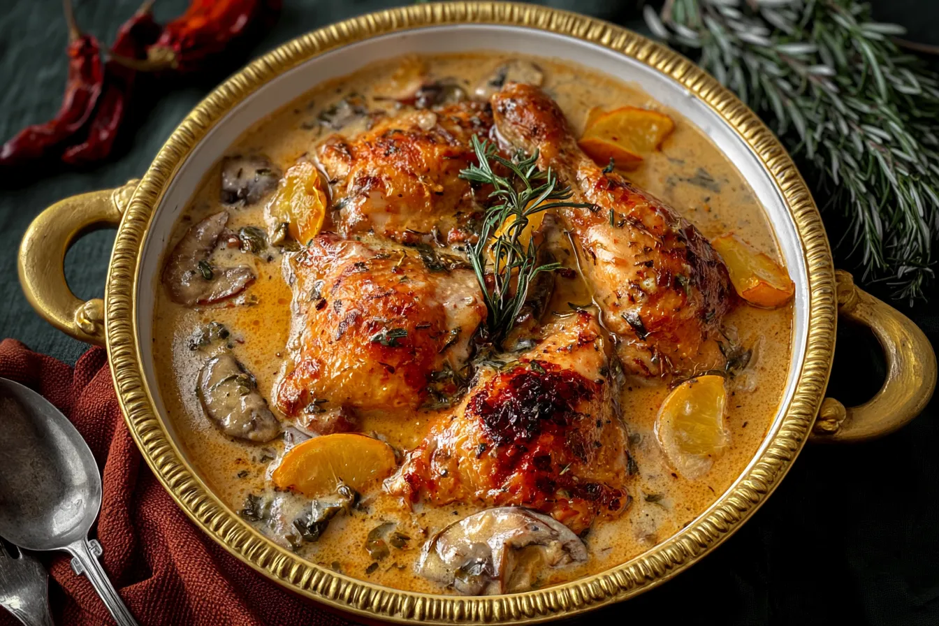 Herb Roasted Chicken in Creamy White Wine Sauce 