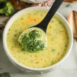 High Protein Broccoli Cheddar Soup in a Bowl