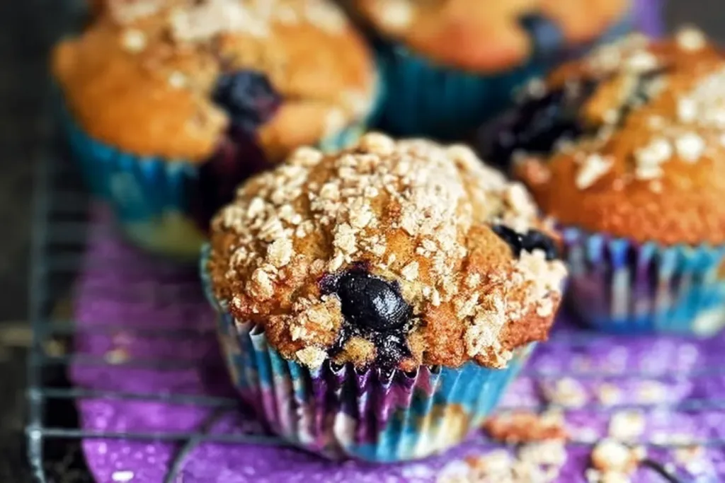 Freshly Baked Huckleberry Muffins on a Cooling Rack