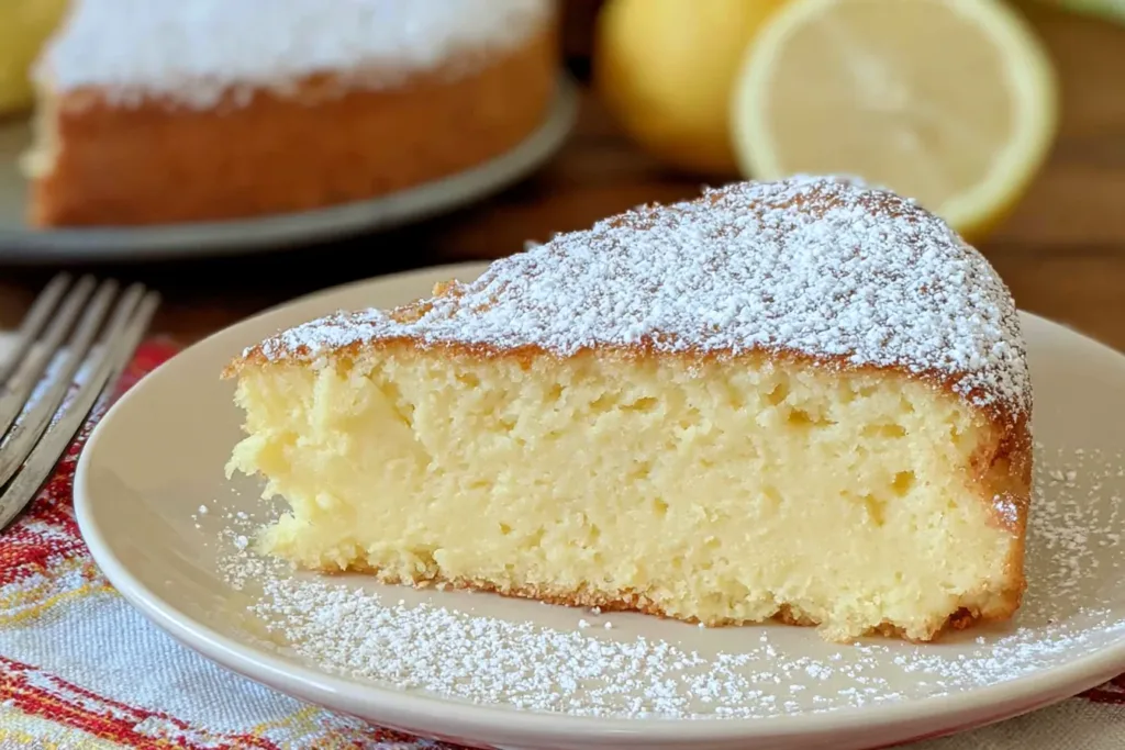 Italian Lemon Ricotta Cake Slices on a Beautiful Plate