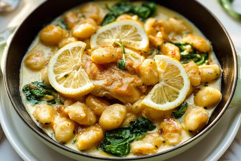 Lemon Chicken Gnocchi Plated with Fresh Herbs