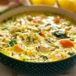 Lemon Chicken Orzo Soup Bowl with Fresh Herbs