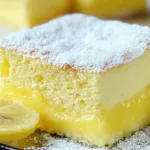 Lemon Custard Cake Slice With Fresh Lemons