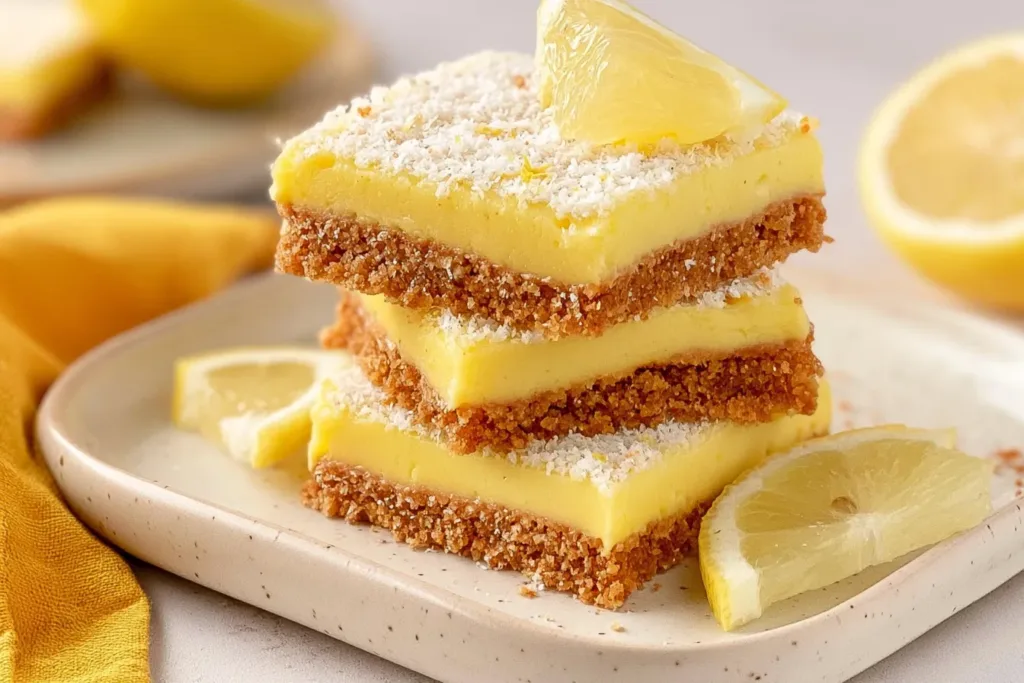 Lemon Icebox Bars: A Refreshing Summer Delight 3 Lemon Icebox Bars on a Fresh Summer Table