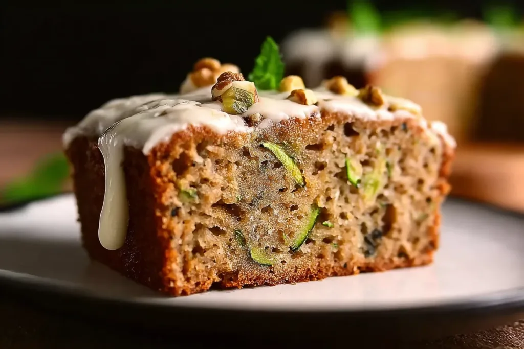Moist Zucchini Cake Slices on a Plate