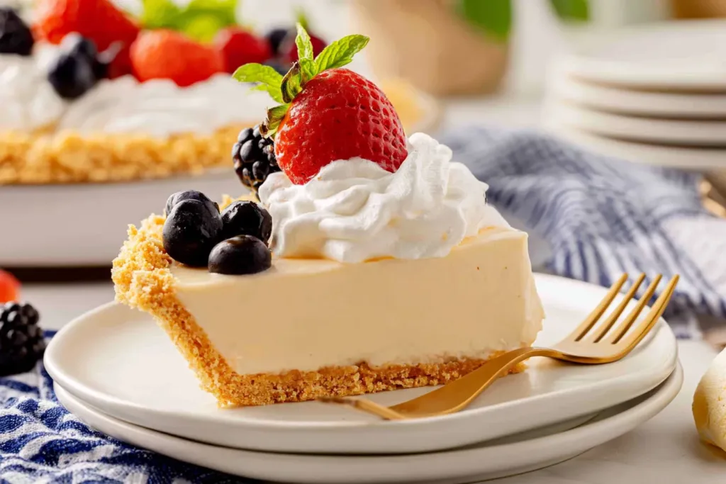 Delicious No Bake Vanilla Pudding Pie Slice