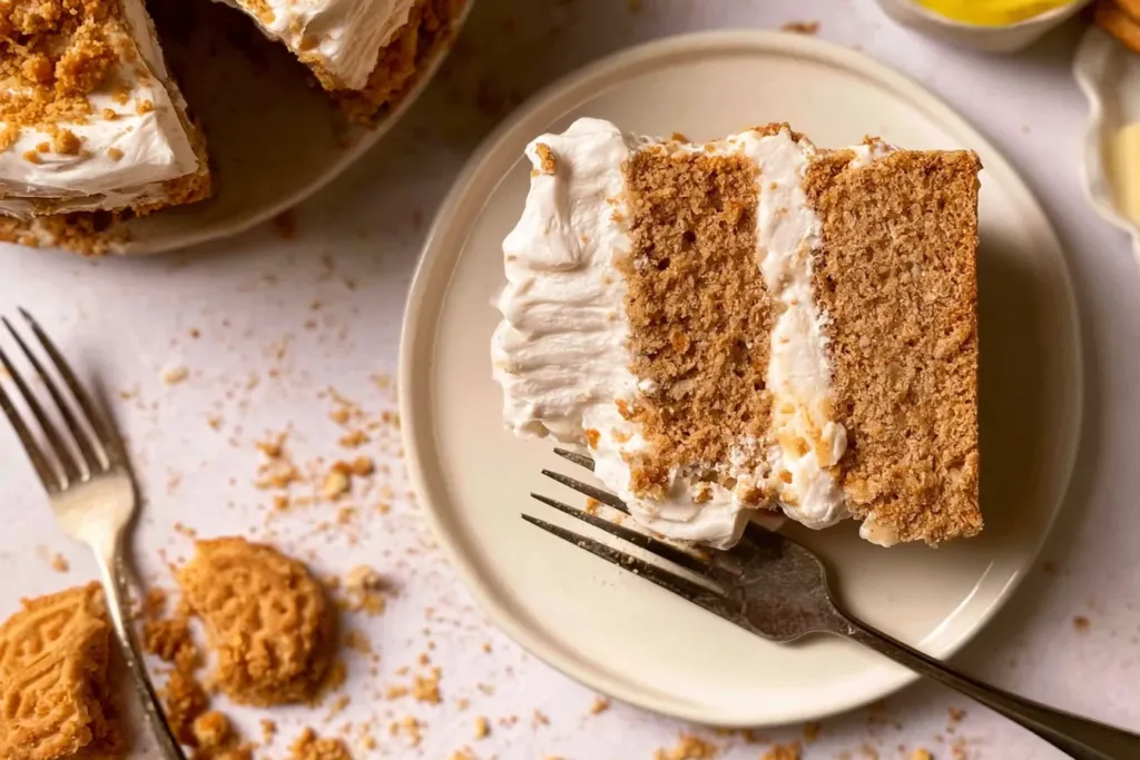 Oatmeal Cream Pie Cake Slices on a Plate
