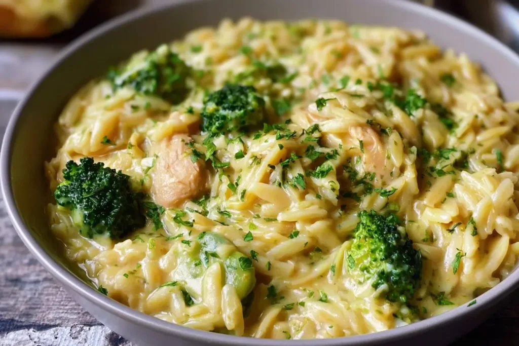 One Pot Broccoli Cheese Orzo Freshly Served