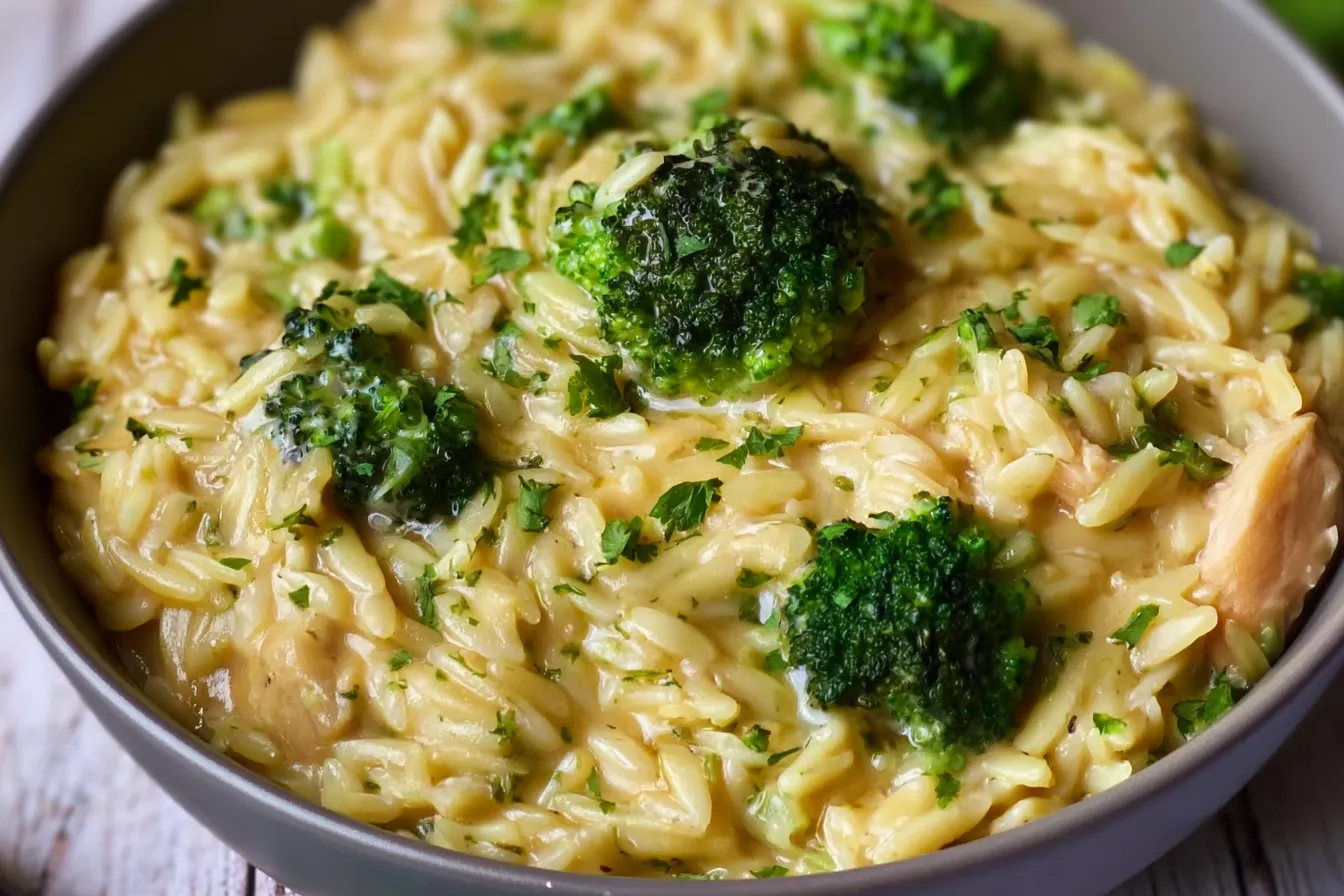 One Pot Broccoli Cheese Orzo 