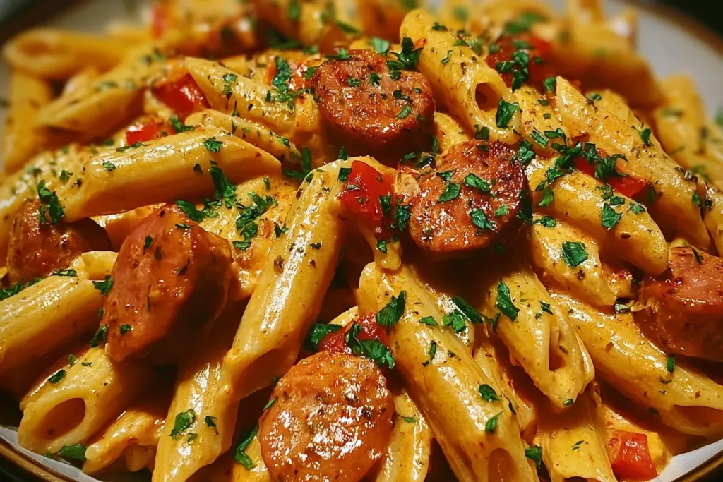 One-Pot Creamy Spicy Cajun Sausage Pasta in a Bowl