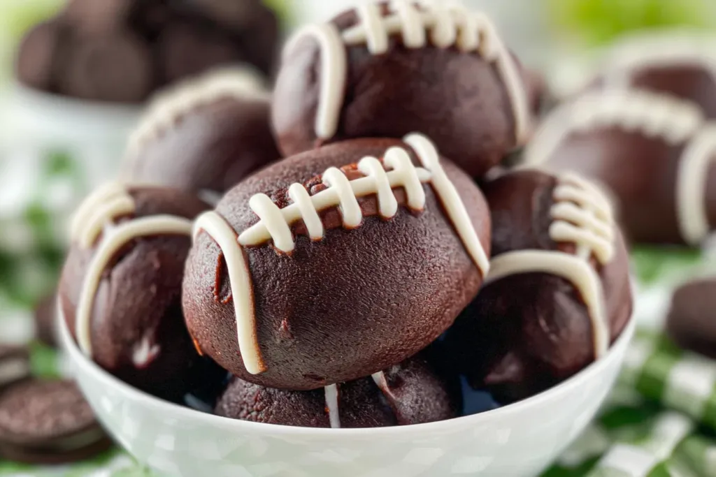 Oreo Football Truffles on a Game Day Table