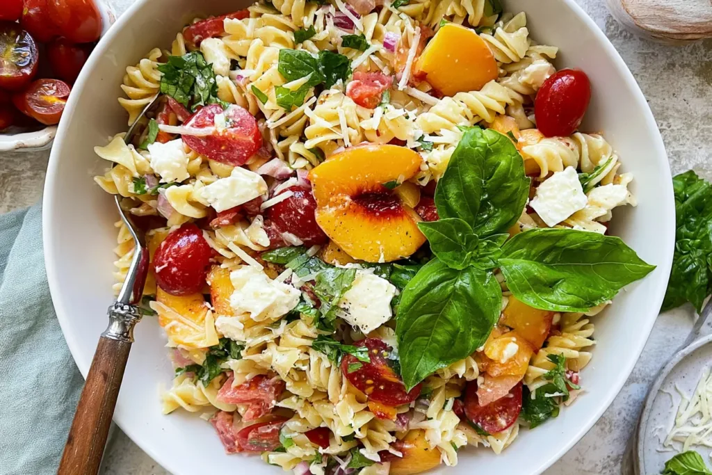 Peach Caprese Pasta Salad - Colorful and Delicious Summer Dish