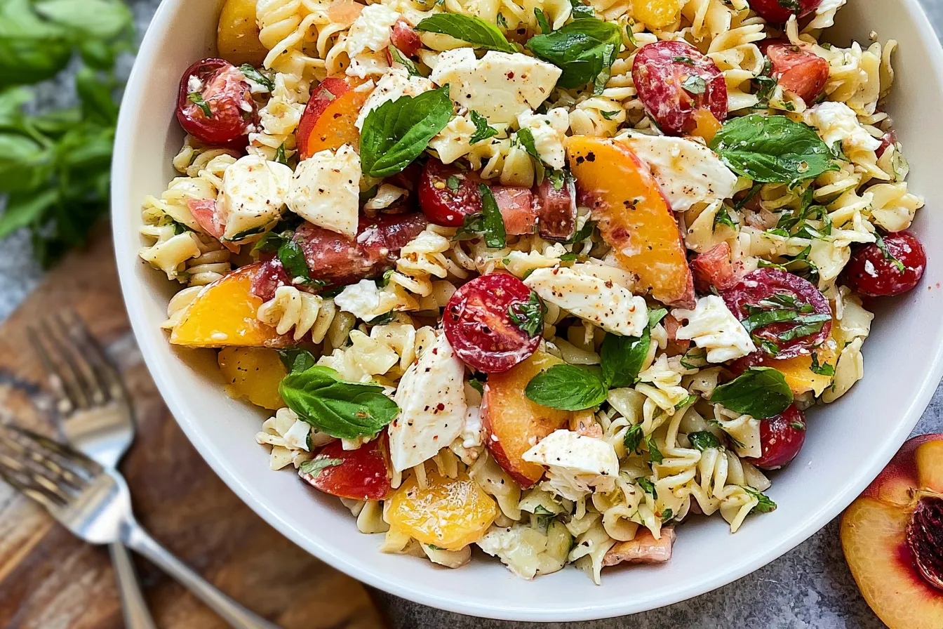Peach Caprese Pasta Salad 