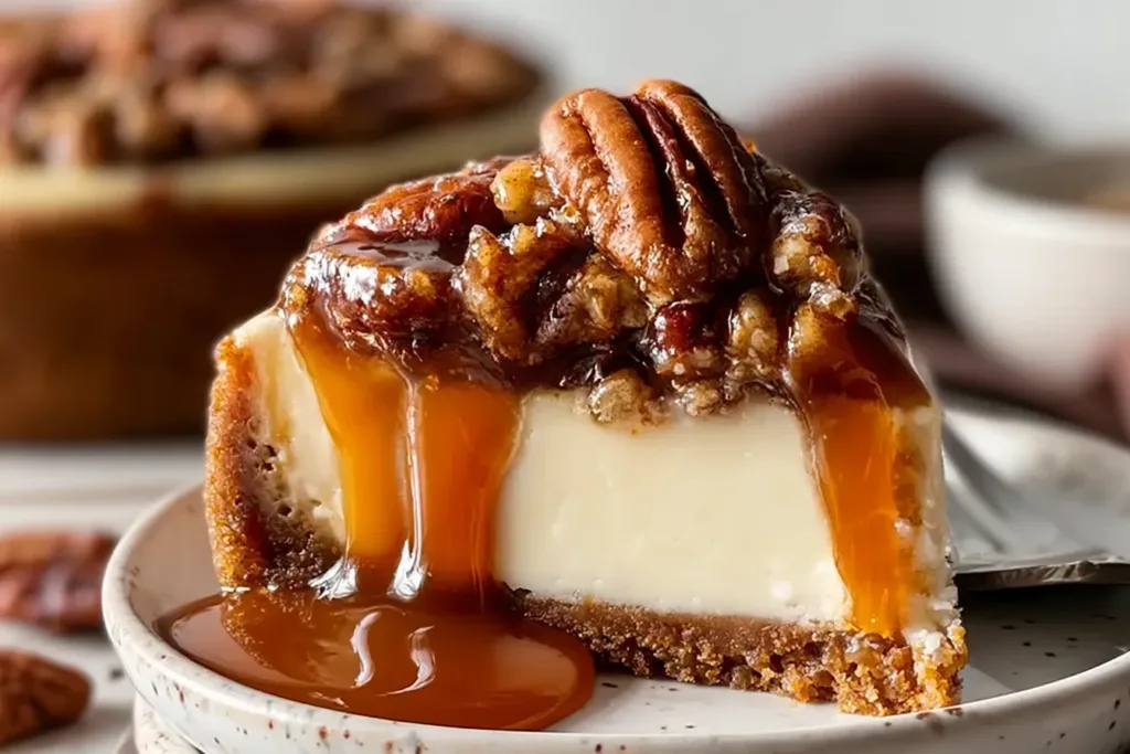 Decadent Pecan Pie Cheesecake with Whipped Cream Topping
