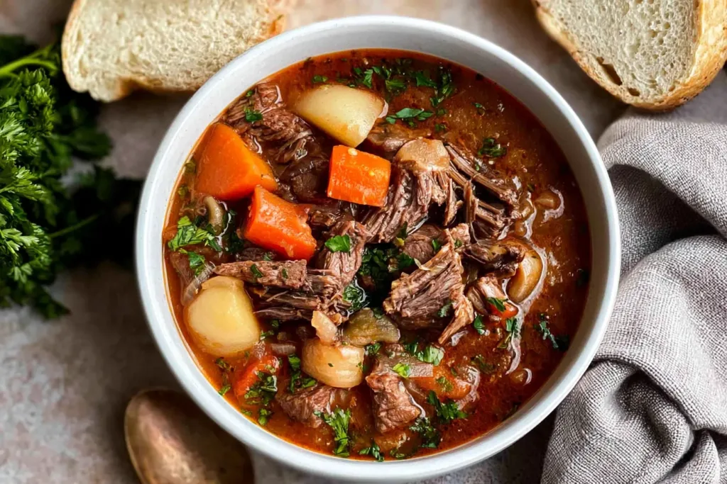 Delicious Pot Roast Soup in a Bowl