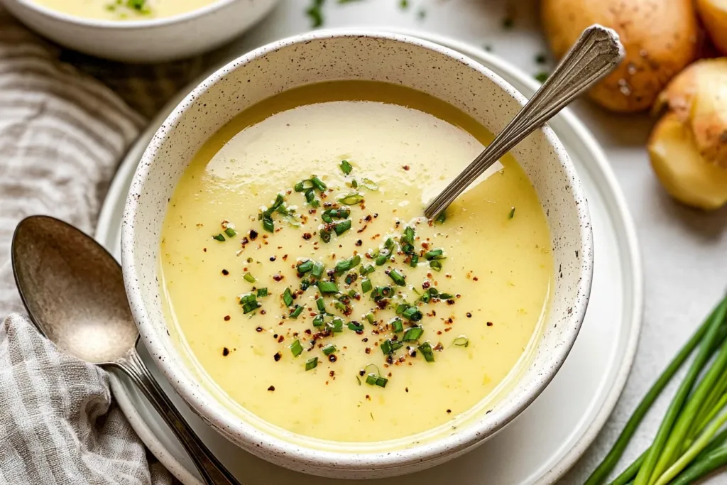 Hearty Potato Leek Soup in a Rustic Bowl