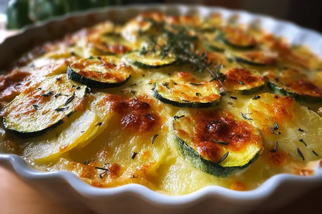 Delicious Potato-Zucchini Gratin Freshly Baked