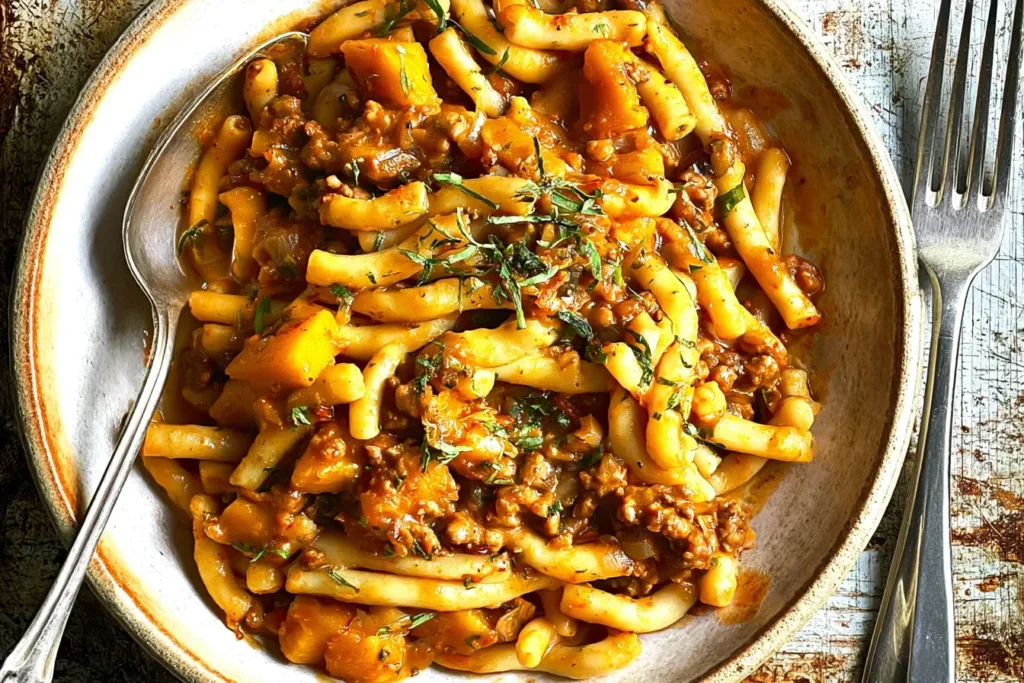 Savory Pumpkin Beef Bolognese in a Bowl