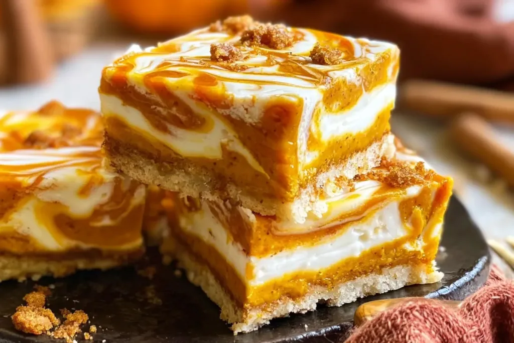 Pumpkin Cheesecake Bars Ready to Serve