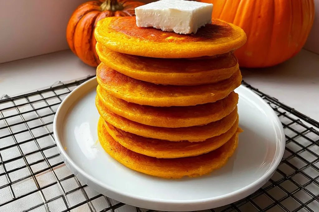 Delicious Pumpkin Cottage Cheese Pancakes on a Plate