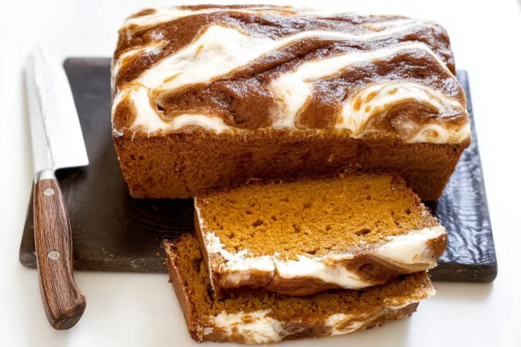 Pumpkin Cream Cheese Bread Freshly Baked in a Loaf Pan