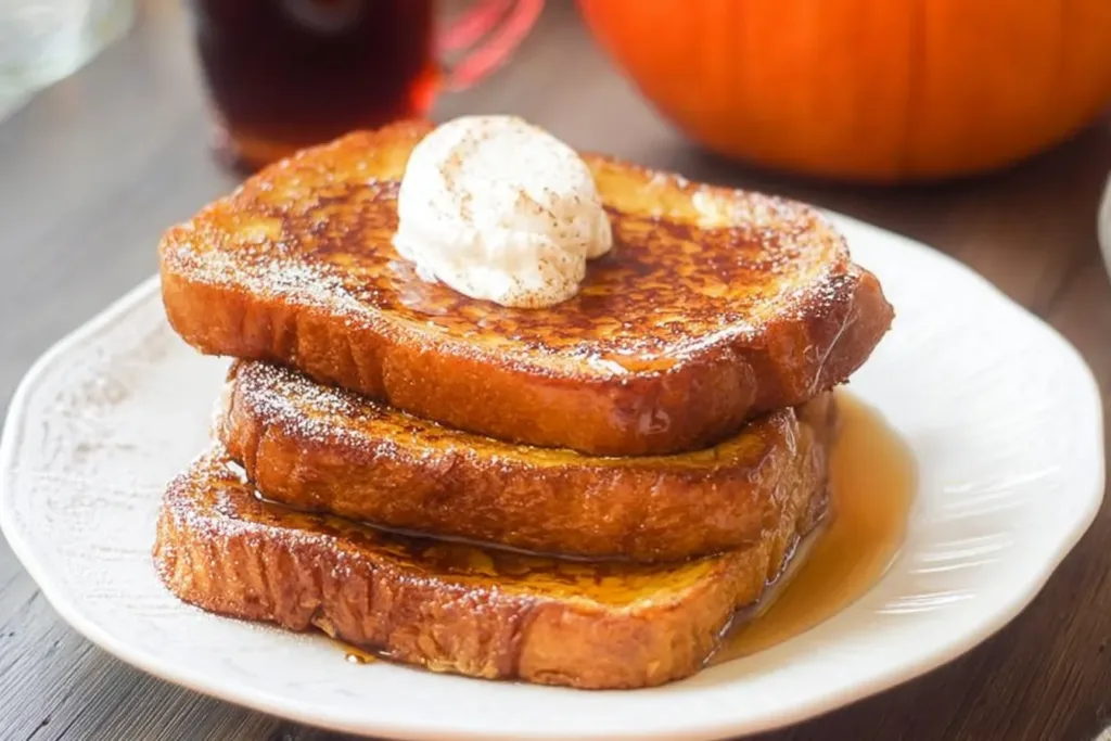 Pumpkin French Toast Garnished with Maple Syrup