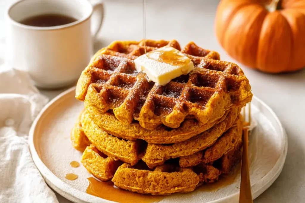 Golden Pumpkin Waffles on a Plate