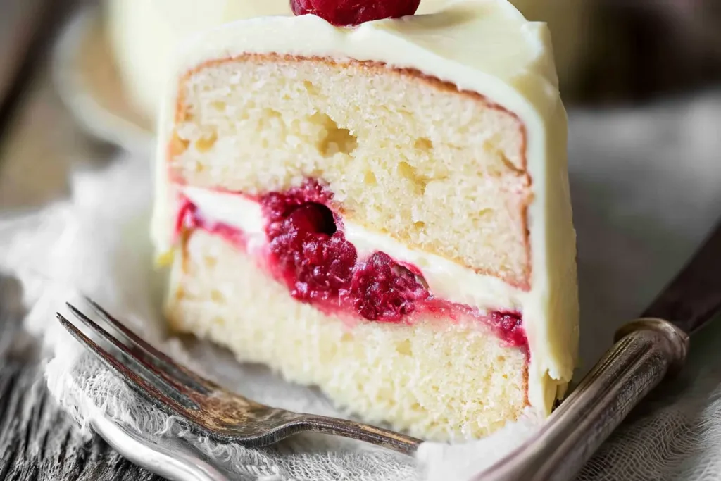 Raspberry Cake with Lemon Buttercream Slice