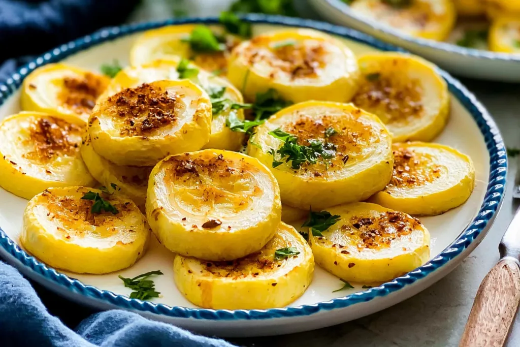 Freshly Roasted Yellow Squash on a Plate