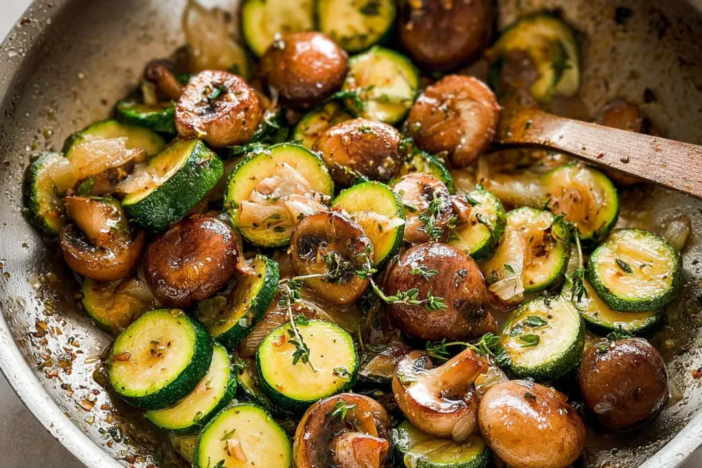Skillet Zucchini and Mushrooms - Freshly Cooked Dish