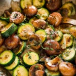 Skillet Zucchini and Mushrooms - Freshly Cooked Dish