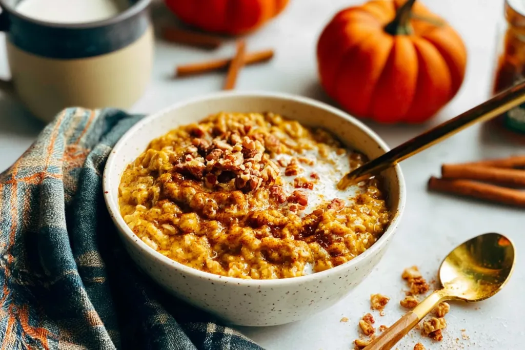 Delicious Slow Cooker Pumpkin Pie Oatmeal in a Bowl