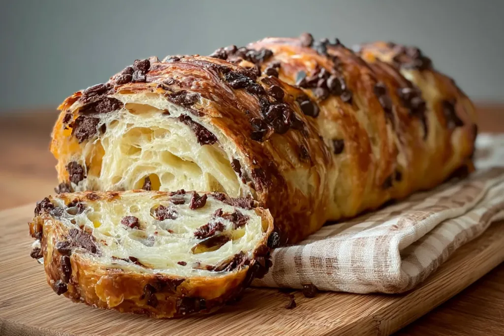 Sourdough Chocolate Chip Croissant Bread Fresh Out of the Oven