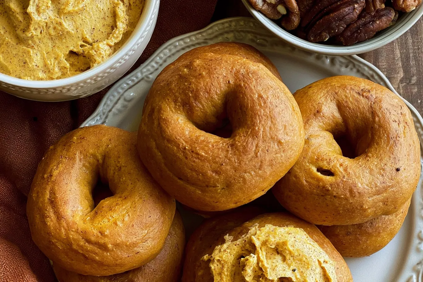 The Best Pumpkin Sourdough Bagels with Pumpkin Spice Cream Cheese 