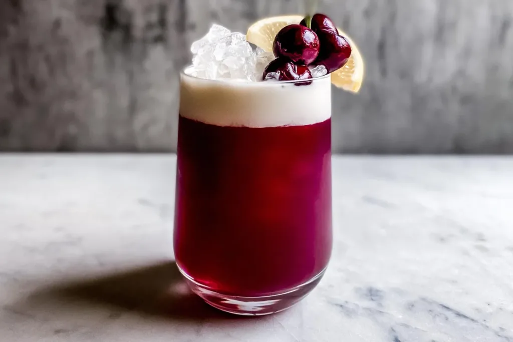 Tropical Cherry Rum Cocktail Garnished with Fresh Cherries